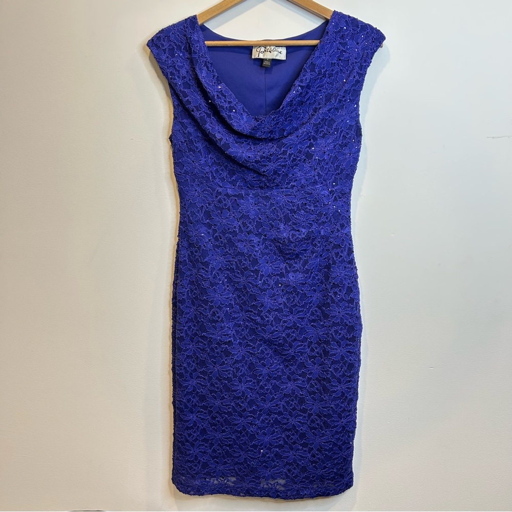 Parisline Lace Cowl Neck Evening Shift Dress Purple